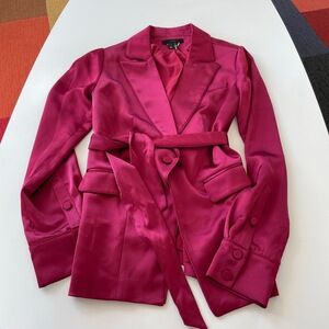 Paige Blazer Womens XS Mulberry Pink Belted DoubleBreasted Satin Statement Chic